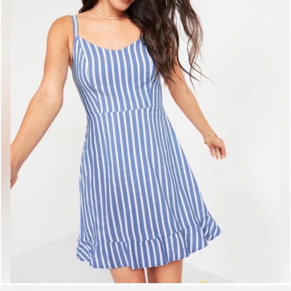 Costal Vibes Old Navy Blue and White Striped Spaghetti‑Strap Mini Dress